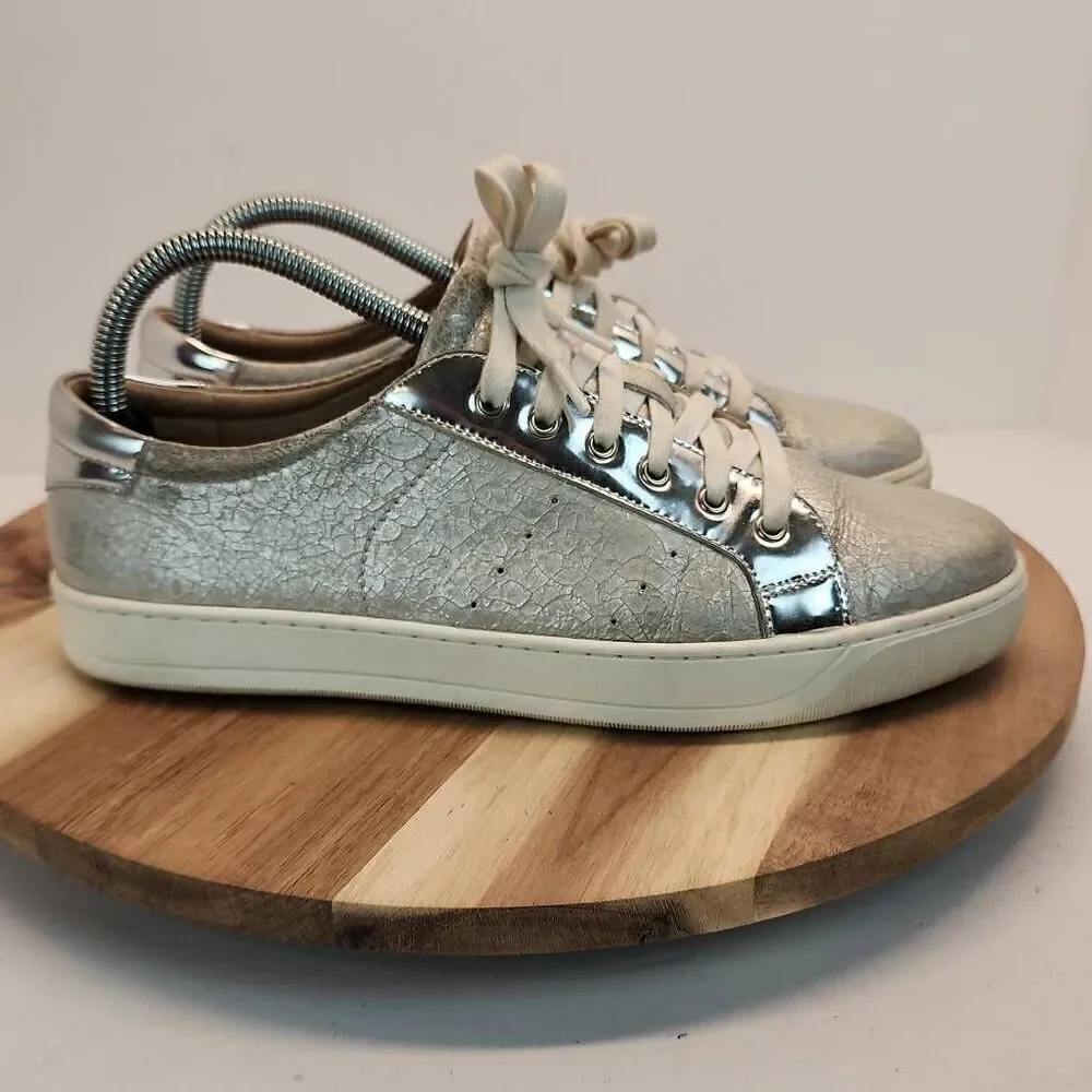 Womens Johnston & Murphy Emerson Lace-up Silver/White Crackle Leather Sneakers 8